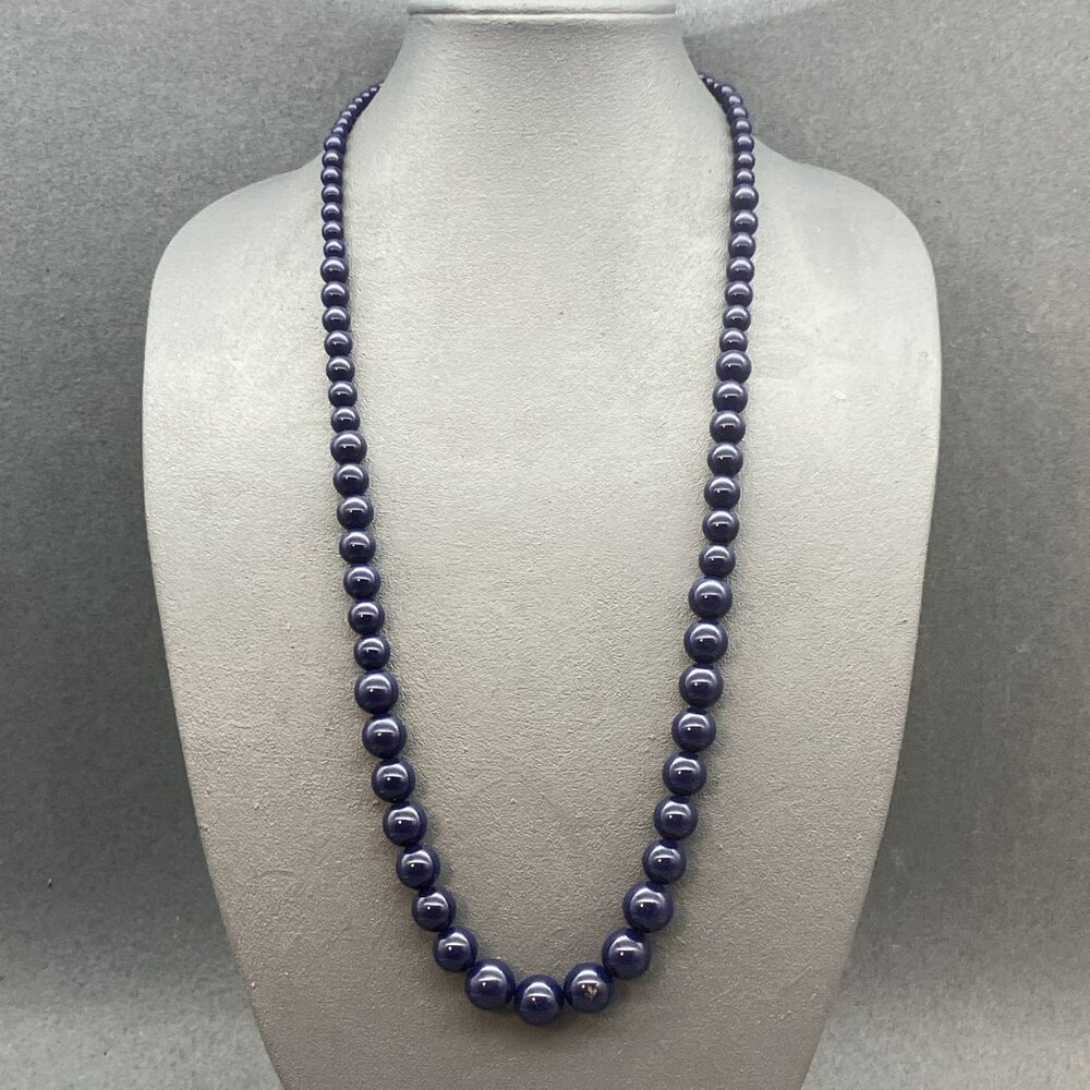 Graduated Blue Beaded Necklace 32 In As Is Vintage Classic Retro Silver Chain